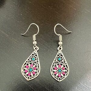 Paparazzi Spring Sparkle Silver-tone  Teardrop Dangle Earrings - Pink & Blue